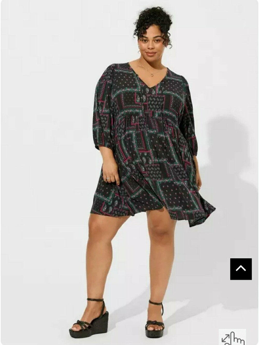 Torrid Washable Gauze Paisley Patterned V-Neck Babydoll Midi Dress Size 2